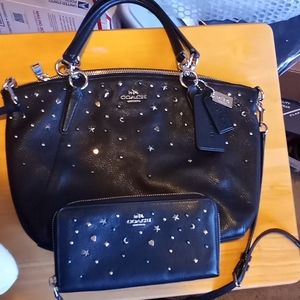 Coach Black Stardust Kelsey Bag and Wallet Set! **Rare!**